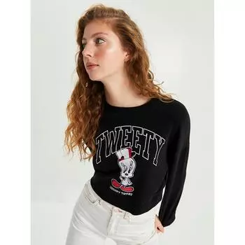 XSIDE Crew Neck Tweety Printed Long Sleeve Women s Sweatshirt Black