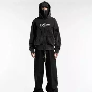 Y2K ретро-принт с рисунком двойной шапки, морозостойкая конструкция, толстовка с капюшоном на молнии для мужчин и женщин M