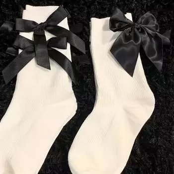 Y2K сладкие носки с бантом Kawaii весна-лето Harajuku Jk Lolita милые белые носки в японском стиле для женщин и девочек средние носки as the picture