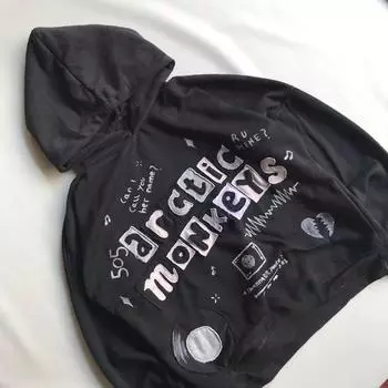 Y2K Spring Street Trend Patch Printed Hoodie Свободный пуловер Мужской и женский свитер S чёрный