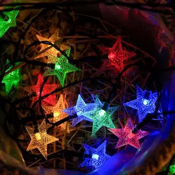 Y2K Star Solar String Lights Дворовые рождественские украшения 2025 Акриловые светодиодные светильники Уличные водонепроницаемые светильники для патио 287 5m 20LED Solar