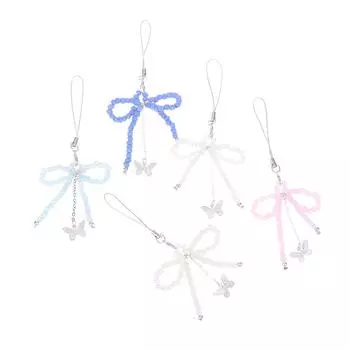 Y2K Sweet Cute Bowknot Beaded Phone Lanyard Korean Butterfly Mobile Phone Chain Cellphone Strap For Girl Gifts розовый