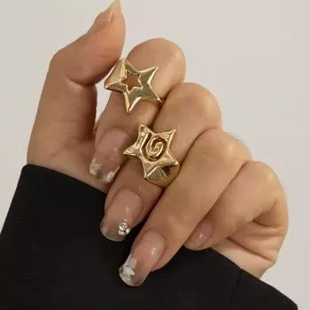 Y2K Trendy Star Парные кольца Набор для женщин и мужчин Регулируемое открывающееся кольцо Панк-вечеринка Ювелирные изделия Индивидуальные металлические аксессуары 2 шт. 2PCS золотой