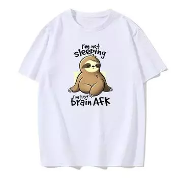 Я не сплю, я просто мозг Afk Kawaii Sloth Print Clothing Мужская уличная футболка Small Футболка с принтом из хлопка Street Creative S бежевый