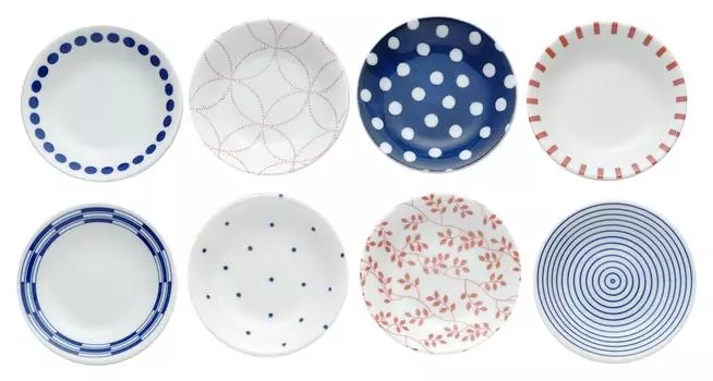 Yamago Pottery Porcelain Mino Ware Japanese Modern Small Plate Set of 8 Patterns