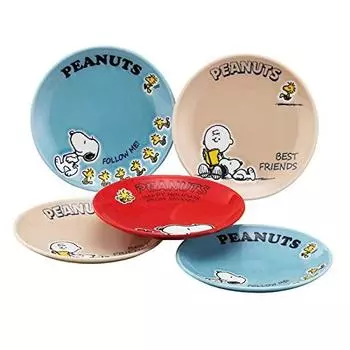 Yamaka Shoten Peanuts SN450-57 Snoopy Dinnerware Set, Plates, 5.1 inches (13 cm), Set of 5, Gift, Microwave Safe, Dishwasher Safe, Made in Japan