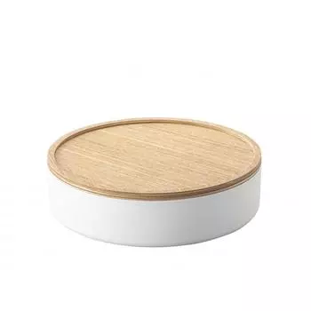 Yamazaki Jitsugyo 5801 Кейс для хранения с крышкой, круглый, натуральный, приблизительно. Крышка RIN размером 22,2x22,2xH6 см трансформируется в поднос для хранения