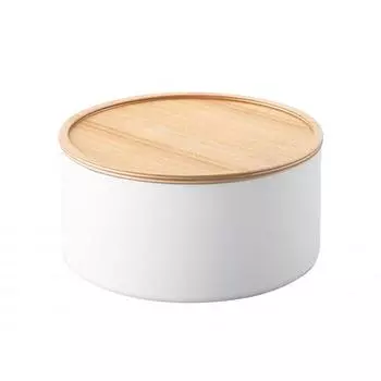 Yamazaki Jitsugyo 5803 Кейс для хранения с крышкой, круглый, глубокий, натуральный, приблизительно. Ш22,2XГ22,2XВ11 см Крышка RIN RIN трансформируется в поднос для хранения 5803