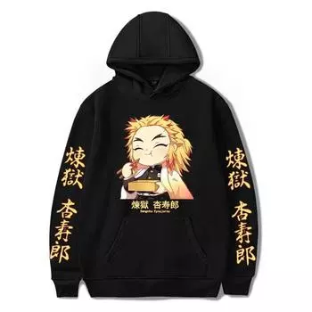 Япония Аниме Demon Slayer Kawaii Rengoku Kyoujurou Графический принт Мужчины Женщины Осень Зима Толстовка Harajuku Плюс Размер Толстовка s XS белый