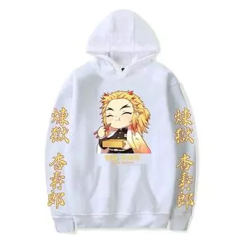 Япония Аниме Demon Slayer Kawaii Rengoku Kyoujurou Графический принт Мужчины Женщины Осень Зима Harajuku Толстовка Плюс Размер Толстовка S XS чёрный