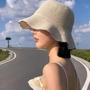 Японская кружевная шляпа рыбака, женская летняя шляпа-тазик от солнца, корейская версия модной и универсальной тонкой вязаной шляпы-ведра M56-58cm чёрный
