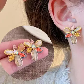 Японские и корейские модные высококачественные и изысканные серьги с хрустальными цветами