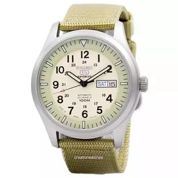 Японские мужские часы Seiko 5 Military Automatic Sports Japan Made SNZG07 SNZG07J1 SNZG07J бежевый