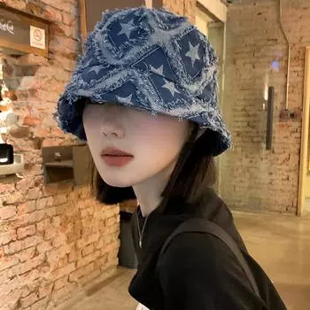 Японские шляпы-панамы Raw Star Blue Denim для женщин и мужчин, лето и осень, Niche Design Sense Show Face, маленькие кепки 56-58cm светло-синий