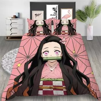 Японский аниме 3D печатный комплект постельного белья Kawaii Demon Slayer пододеяльники одеяла комплекты постельного белья постельное белье домашний текстиль 135x200cm 2pcs