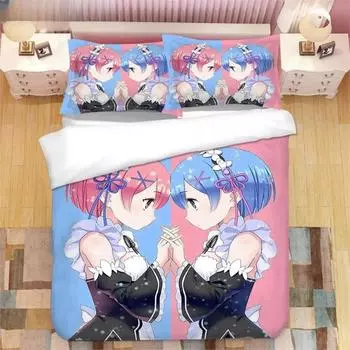 Японский аниме Kawaii Ram Rem 3D Printed Постельное белье Пододеяльники Наволочки Одеяло Постельное белье Постельное белье Пододеяльник 70x133cm 2pcs
