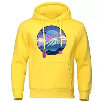 Японский стиль Vaporwave Cherry Blossom Mount Fuji, женская толстовка с капюшоном, модные флисовые толстовки, повседневная одежда большого размера, свободная толстовка S