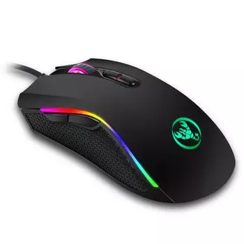Яркая игровая мышь A869 HXSJ с подсветкой — регулируемая, 3200 точек на дюйм, проводная, киберспортивного класса A869 чёрный/белый