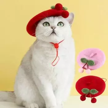 Яркий цветной берет для кошек, мягкий на ощупь, привлекательная шляпа для питомцев, шерсть художника A розовый