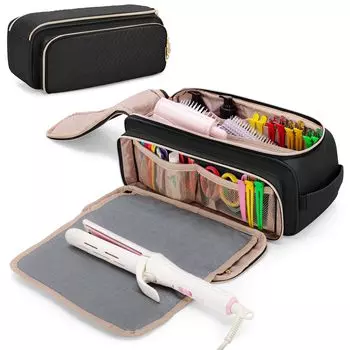 Yarwo Hair Iron Storage Case with Heat Resistant Mat Storage Hair Care Supplies Dyson Airwrap Styler Straight Iron Travel Pouch Travel Business Trip