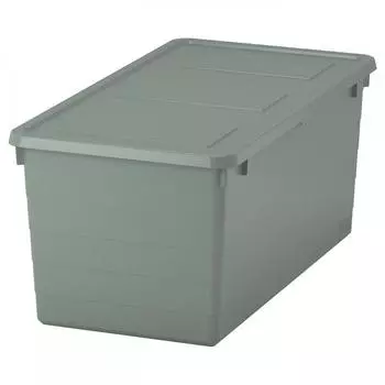 Ящик для хранения IKEA SOCKERBIT с крышкой серо-зеленый 38x76x30 см