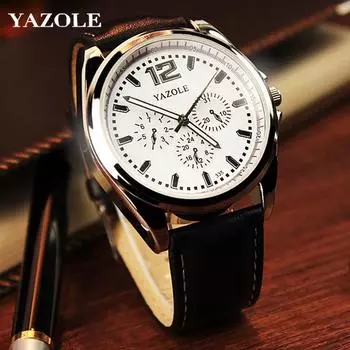 YAZOLE Мужские деловые светящиеся в темноте подарочные часы Мужские кожаные кварцевые часы