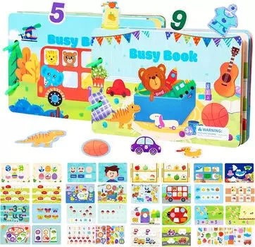 Yeahbo Busy Book для девочек и мальчиков 2, 3, 4 лет, 2 шт., игрушки Монтессори, развивающие игрушки, игрушки для путешествий, подарки для детей 2–5 лет