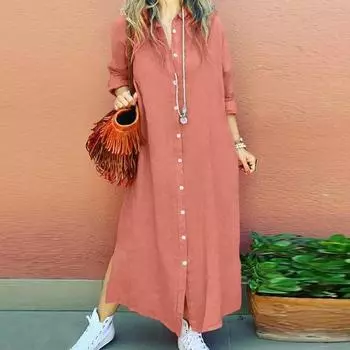 Year Round New Cotton and Linen Work Clothing Temperament Pure Color Minimalist All-Matching Lapel Single-Breasted Long Sleeve Loose Cardigan Shirt Orange Red XXXL code