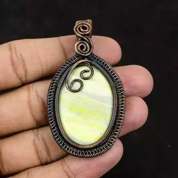 Yellow Aragonite Gemstone Pendant Copper Wire Wrapped Pendant Copper Jewelry Designer Jewelry Handmade Pendant Gemstone Pendant Gift For Him