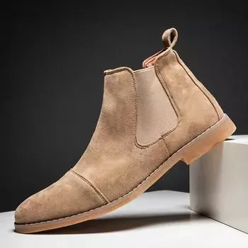 Yellow Chelsea Boots Men Pointed Comfortable Dress Boots Fashion Men Slip On Cheap Men s Suede Shoes Zapatos Hombre Casual 2024 39 песочный