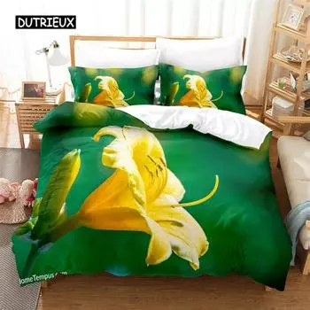 Yellow Flowers Queen Bedding Sets Duvet Cover Set Bedding Digital Printing Bed Linen King Size Duvet Cover Set Bedding Set EU single(135x200cm)