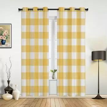 Yellow White Plaid Curtains for Bedroom Living Room Drapes Kitchen Children s Room Window Curtain Modern Home Decor 135W x 60H(cm) x1