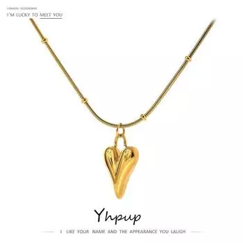 Yhpup темпераментное кулон в форме сердца, ожерелье-цепочка для женщин, стильное колье из нержавеющей стали, 18 К, ювелирные изделия, водостойкий подарок для вечеринки