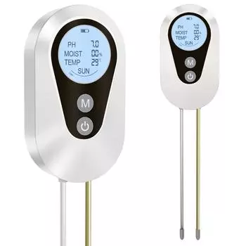 Yieryi 4-In-1 Soil PH Meter Moisture Temperature Sunlight Tester for Plants Garden Farm Outdoor Indoor Soil Test Tool белый/чёрный