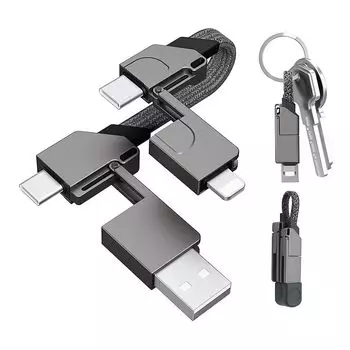 YIK TUNG keychain charging cable 4-in-1 fast charging small size multifunctional charging cord Heavy use lightweight USB Type C ip convenience cool