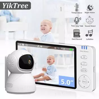 Yiktree 5.0 Видеоняня с панорамной камерой и камерой с функцией беспроводного двухстороннего звука и ночного видения, система безопасности, будильник с функцией VOX и зарядкой через USB