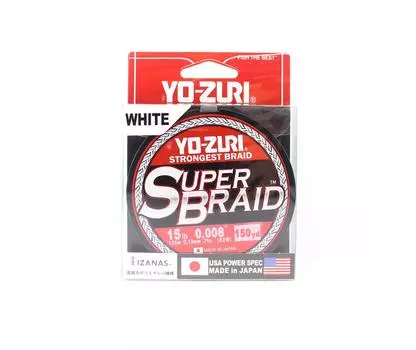 Yo Zuri Duel PE леска Super Braid 150 ярдов 15 фунтов 0,19 мм белая R1257-W 1817 белый