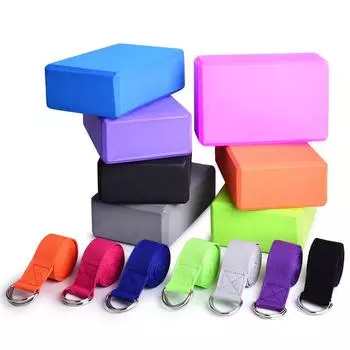 Yoga Block 2 Pack Yoga Blocks с ремнем для йоги EVA Foam Fitness Exercise Yoga Blocks Bricks Set for Home Gym Fitness синий