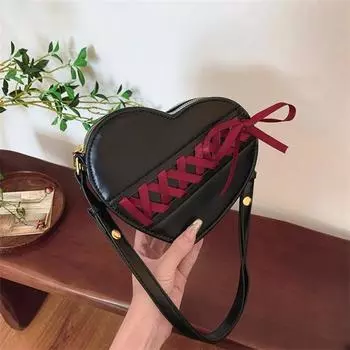Yogodlns Лента в форме сердца сумка через плечо PU кожа клатч кошелек и сумочка для женщин красная сумка на плечо Love 20x6x17cm чёрный
