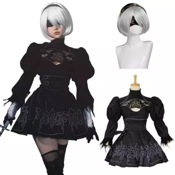 YoRHa 2 Тип B Косплей с париком 2B NieR Automata Косплей Костюм Взрослый Костюм Культурный Фестиваль Событие Костюм Сценическая Одежда YoRHa 2 Тип B Косплей 2