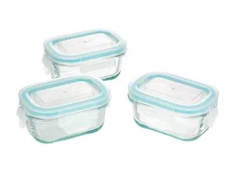 Yoshikawa lock glass storage container mini square 130ml set of 3 glass container gift wrapping specification SJ2720 4-point