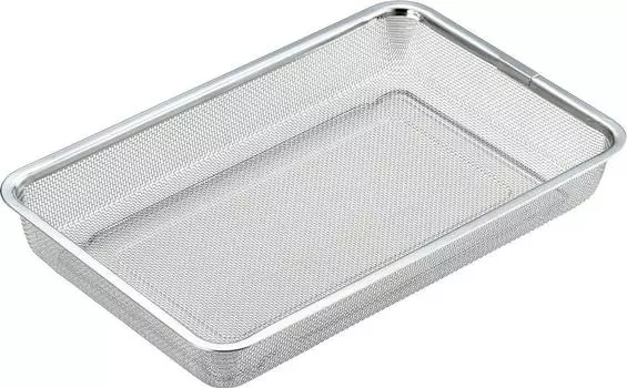 Yoshikawa Made in Stainless Length x Width x Height Large YJ2350 Colander, Japan, Steel, Drainer, Square, Vegetable, 35.6 23.7 6.2 cm,