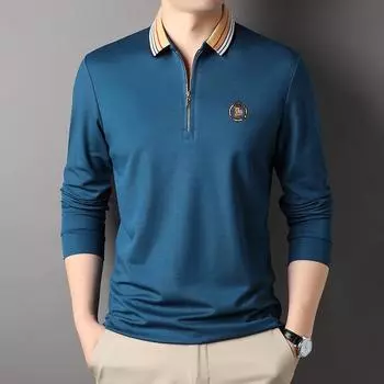 Young and Middle-aged Men s Thin Long-sleeved T-shirt Autumn New Men s Half-zip T-shirt Polo Shirt Men s Base Shirt M