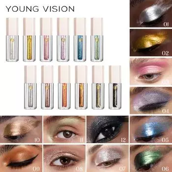 YOUNG VISION 12 цветов, мерцающие ослепительные тени для век, перламутровые поляризованные, подсвечивающие матовые жидкие тени для век