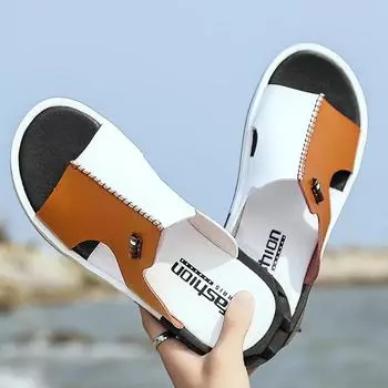 Your bestfashion Men s Summer Sandals Original Leather Comfortable Slip-on Casual Sandals Fashion Men Slippers Zapatillas Hombregh4 38