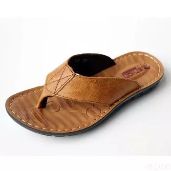 Your bestfashion Summer Shoes Leather Men s Flip Flops Shoes Outdoor Beach Casual Flat Slippers Trend Flat Non-slip Clip Toe Sandalias Large Size 38 коричневый