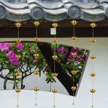 Yousheng 120CM Lotus Rain Chain Heavy Duty Metal Outdoor Garden Подвесные дождеприемники Чашки Наружные желоба Водосточные трубы Декоративная дождевая цепь Замена чёрный