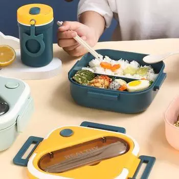 Yousheng 1 набор 1300 мл Bento Box можно использовать в микроволновой печи, герметичный, пищевой, для школьников, 3 решетки, контейнер для ланча со столовыми приборами для ежедневного использования розовый