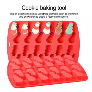 Yousheng 24 Cavities Candy Chocolate Form, антипригарная форма для рождественских конфет, снежинок, снеговиков, тортов, устойчивая к высоким температурам, форма для печенья D