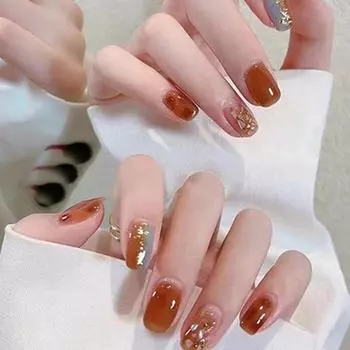 Yousheng 24PCS Press on Nails Милые мультяшные узоры Накладные ногти Полное покрытие Квадратные накладные ногти с клеем Художественное украшение для ногтей F